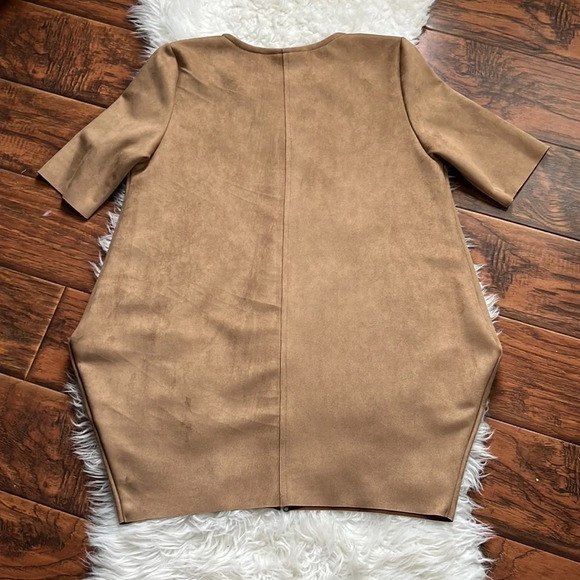 Bryn Walker LAGENLOOK Conrad Zip Jacket Faux Suede Camel Size XS - Picture 9 of 9